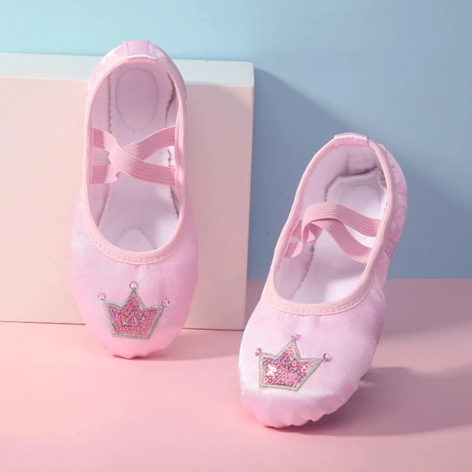 Детские балетки для девочек с принтом Star Satin, Pink — фото 2