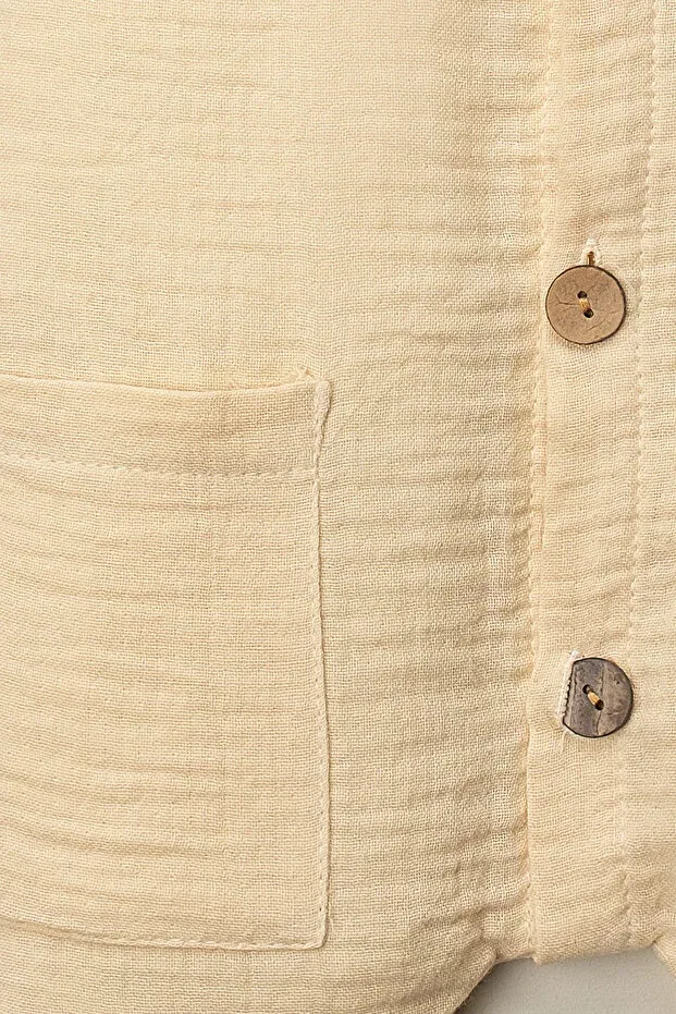 Детский комбинезон для девочек хлопковый Organic Muslin Summer Natural Baby Jumpsuit With Pockets Mai Perla, Nude Color — фото 4