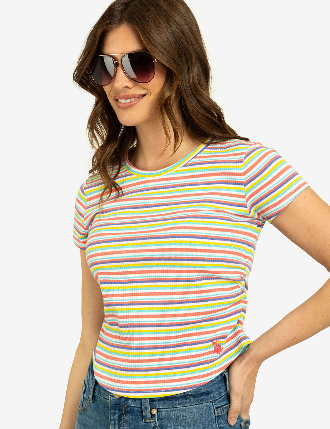 

Футболка U.S. Polo Assn. Stripe Ruched Side, белый