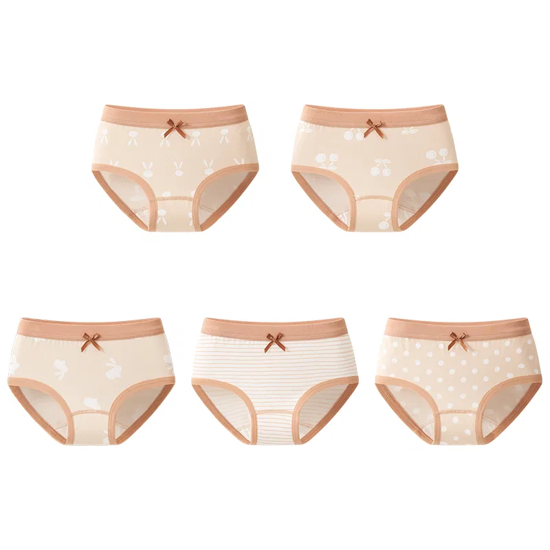 Детские трусы для девочек хлопковые 5-комплект Red bean, Цвет: 5-Pack Polka Dot Rabbit Stripe Cherry Long-Eared Rabbit