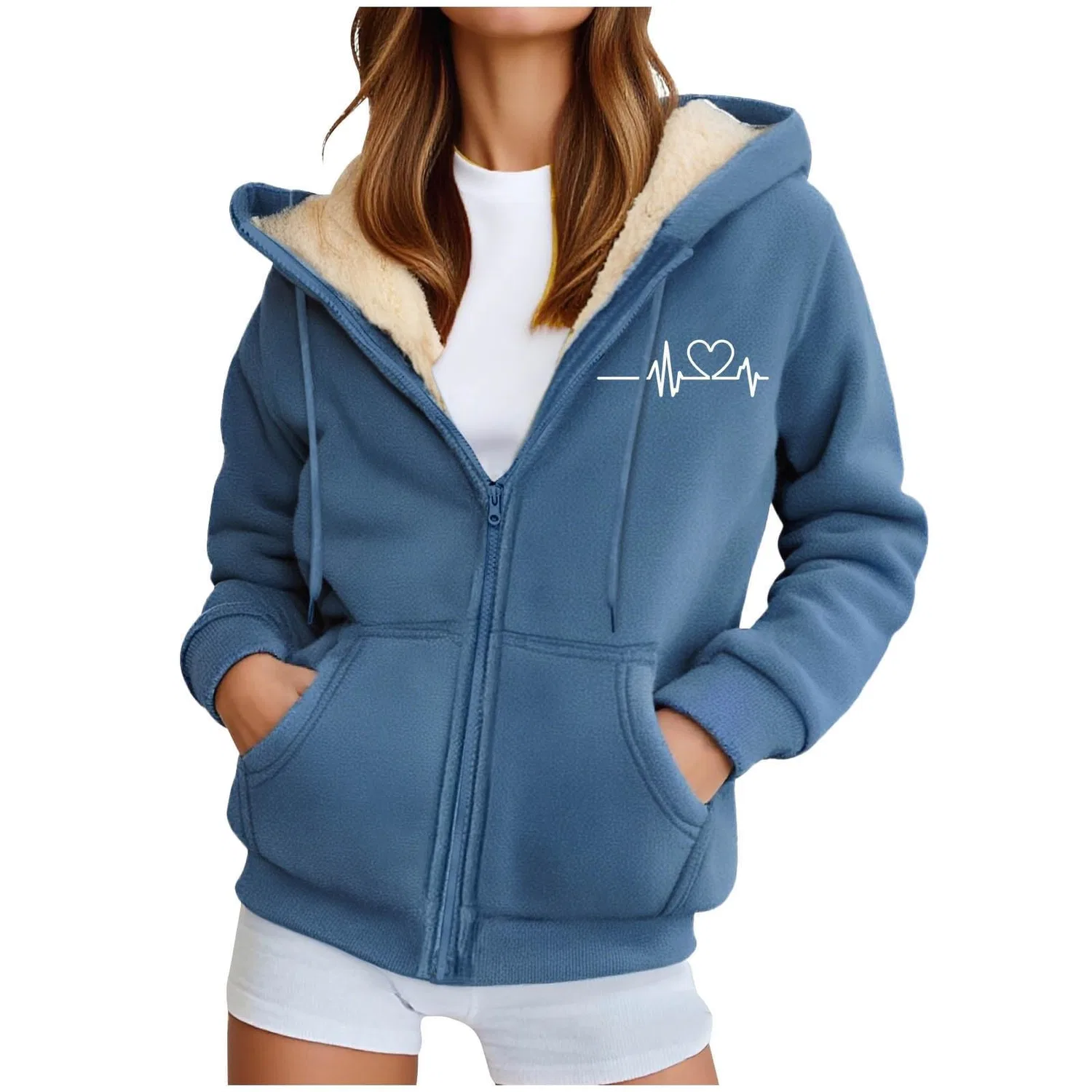 Женское зимнее пальто с капюшоном и принтом Heart Print, Blu-b