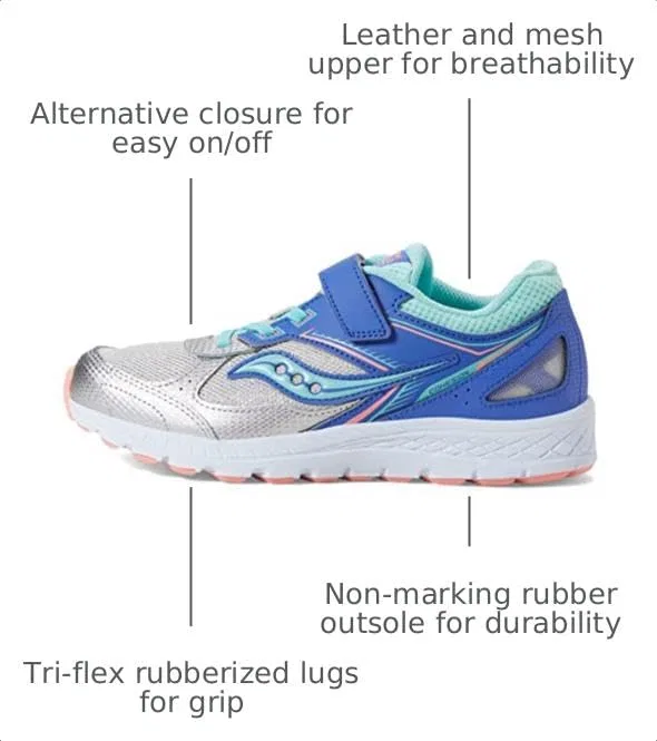 Детские кроссовки для бега с альтернативной застежкой Cohesion 14 Saucony, Silver/Periwinkle/Turq — фото 3