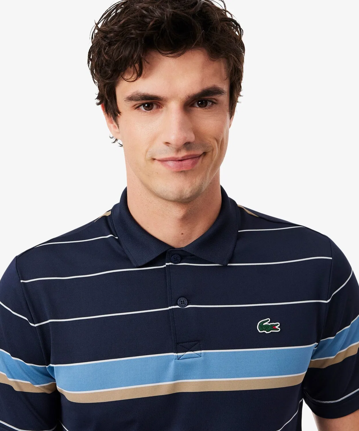 Мужская хлопковая футболка-поло с принтом и логотипом LACOSTE, Navy — фото 2