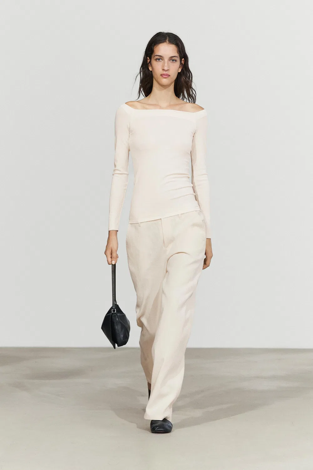 Лонгслив Massimo Dutti Stretch, кремовый — фото 3