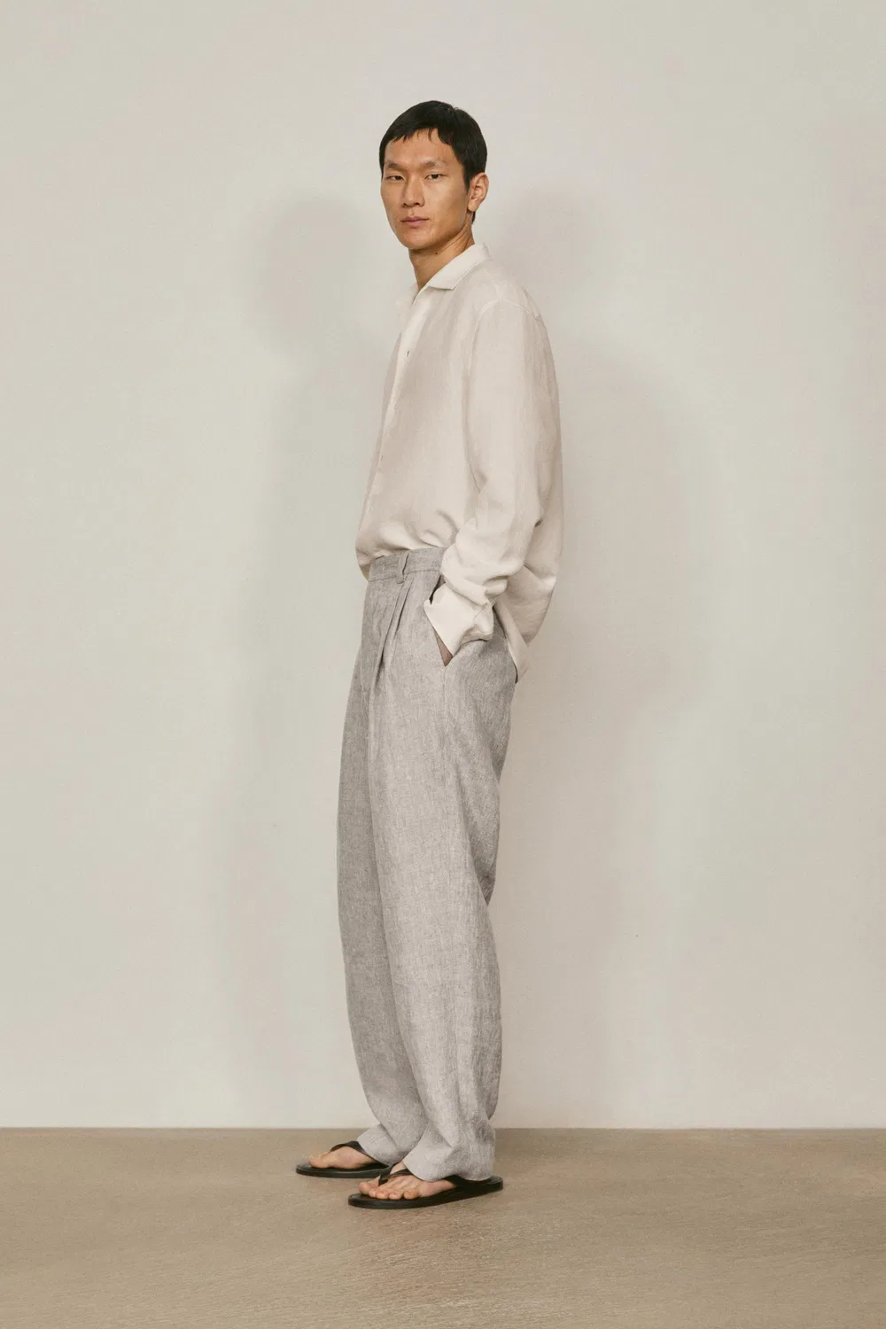 Льняные брюки Total Look - лимитированная серия Massimo Dutti, серый — фото 2