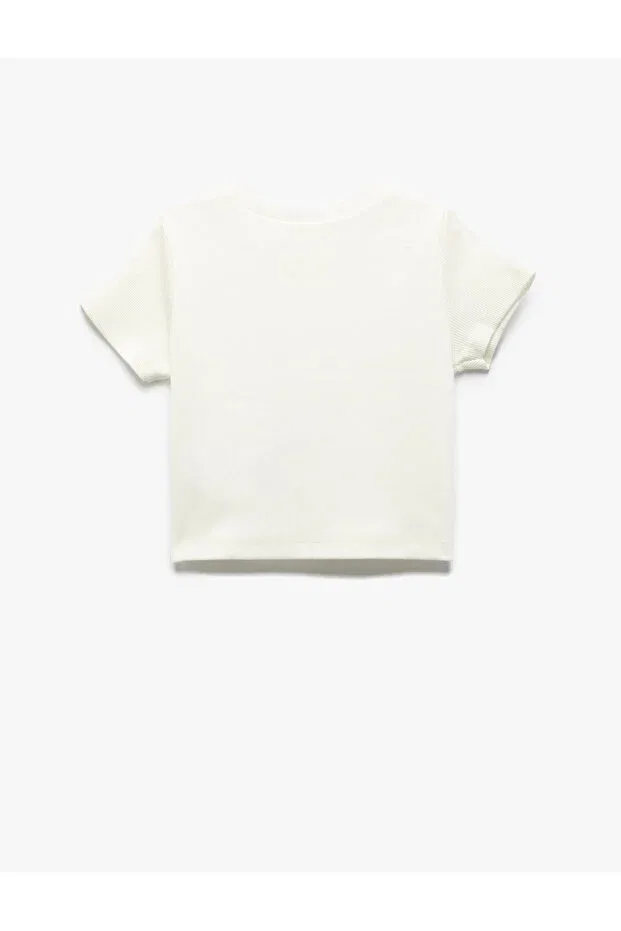 Детская футболка с принтом Cotton Cherry Printed Crew Neck Short Sleeve T-Shirt Koton, Ecru — фото 2