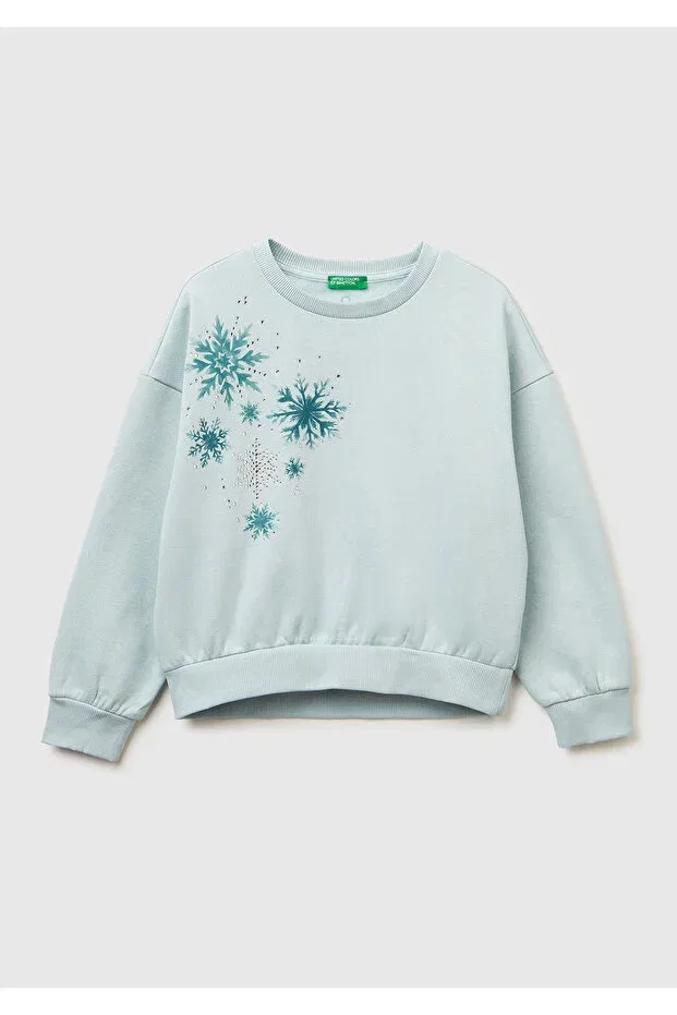 Детские свитшот для девочек с кристаллами United Colors Of Benetton, Water Green