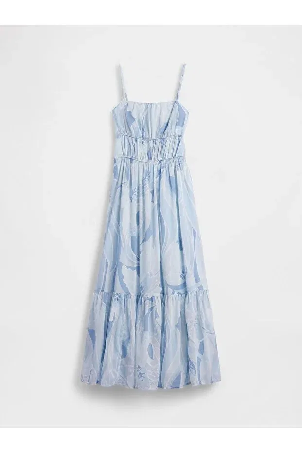 Женское платье-макси с принтом Light Blue Tiered Tie-Back Maxi Dress Gap, Light Blue000 — фото 2