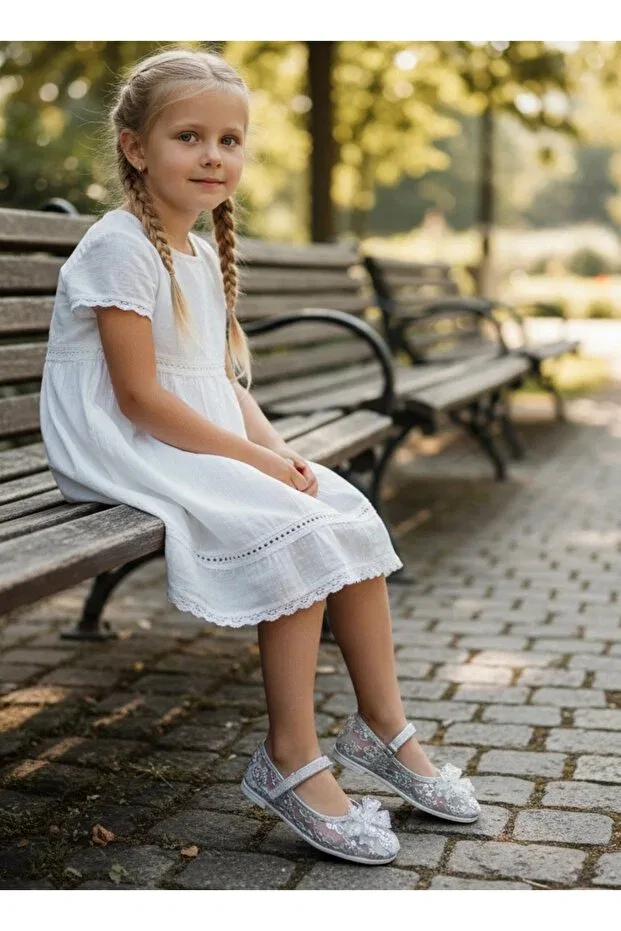 Детские балетки для девочек с ортопедической стелькой Jojo Kids, Silver Mesh — фото 2