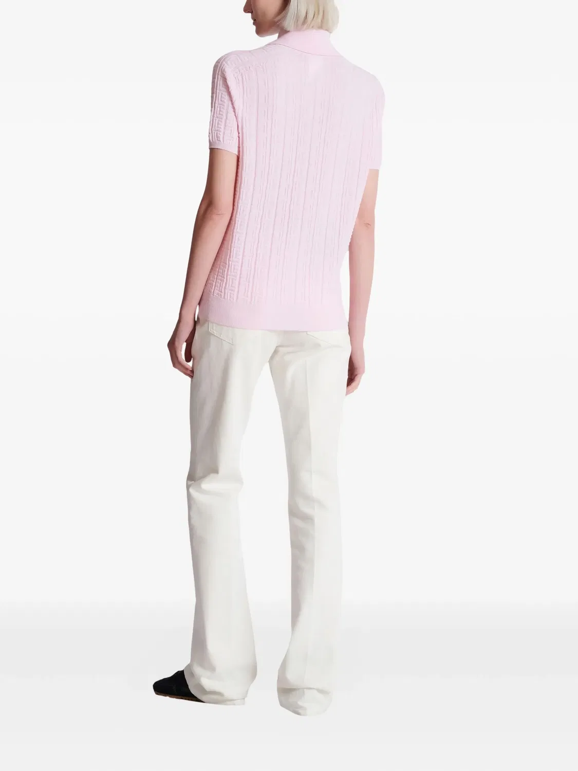 Balmain Поло-топ розовый из мериноса — фото 4