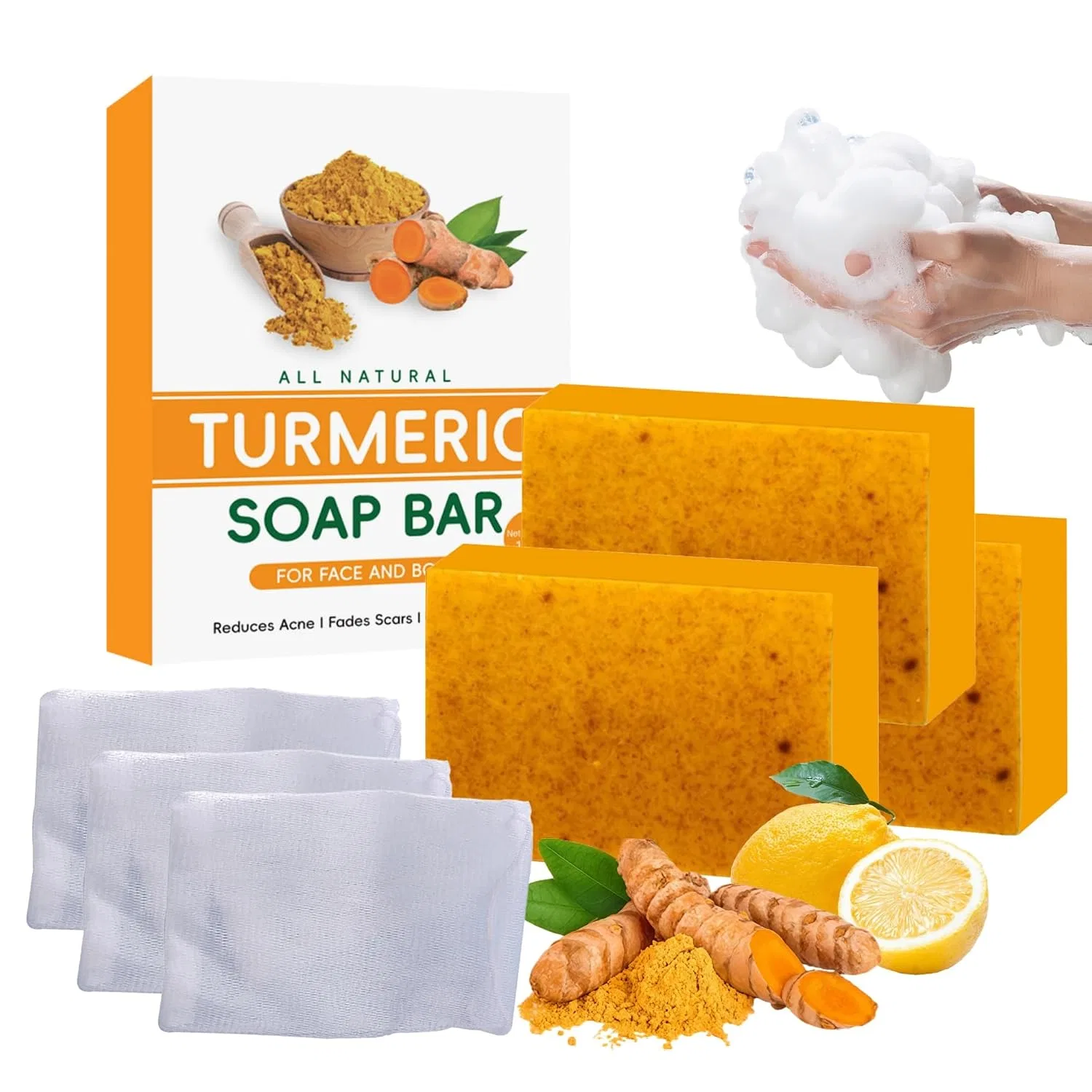 Мыло Turmeric Kojic Acid Soap, Generisch, 3 шт, 2 пены