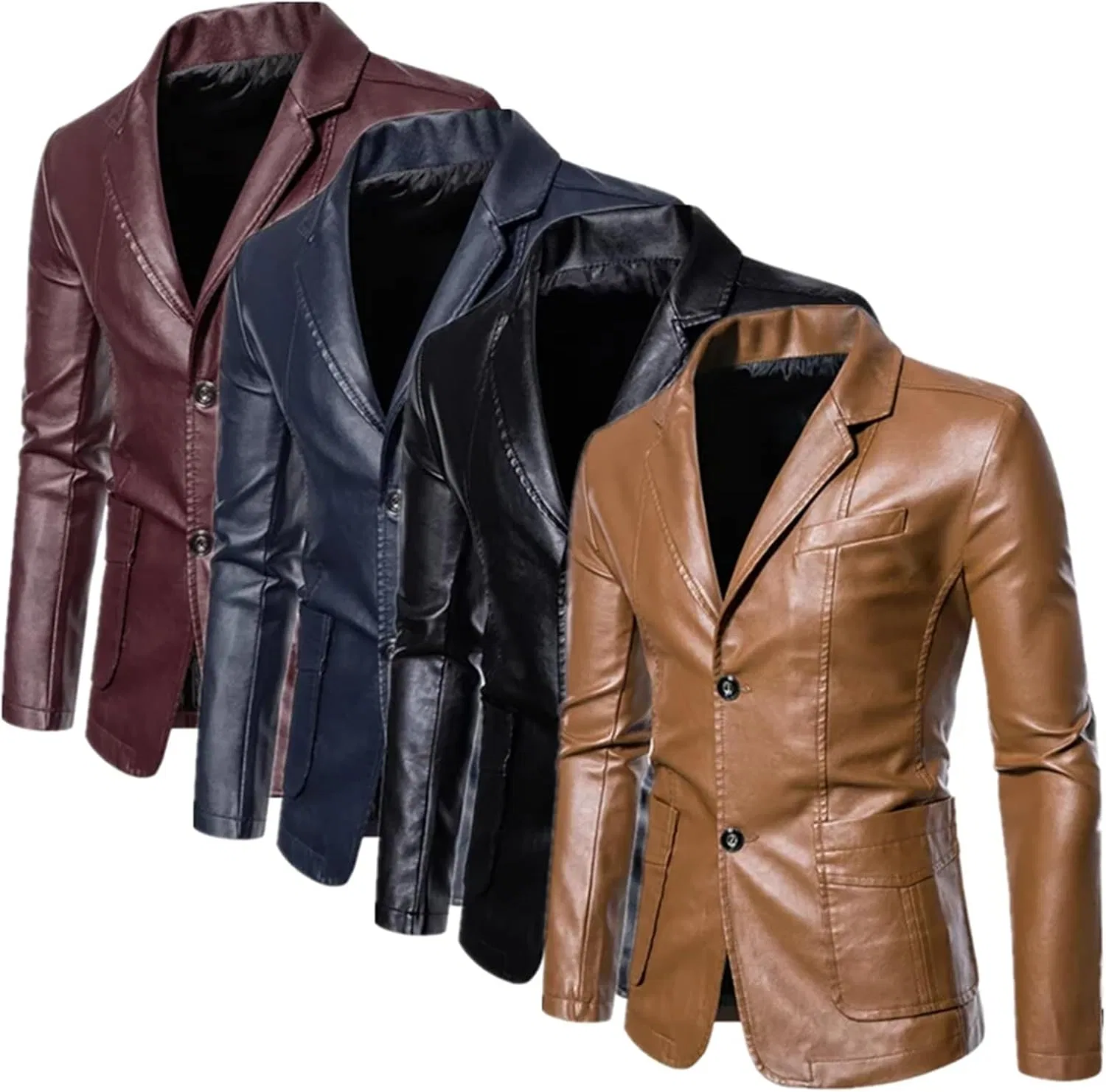 Мужское кожаное пальто с воротником-стойкой, Slim Fit, чёрный — фото 2