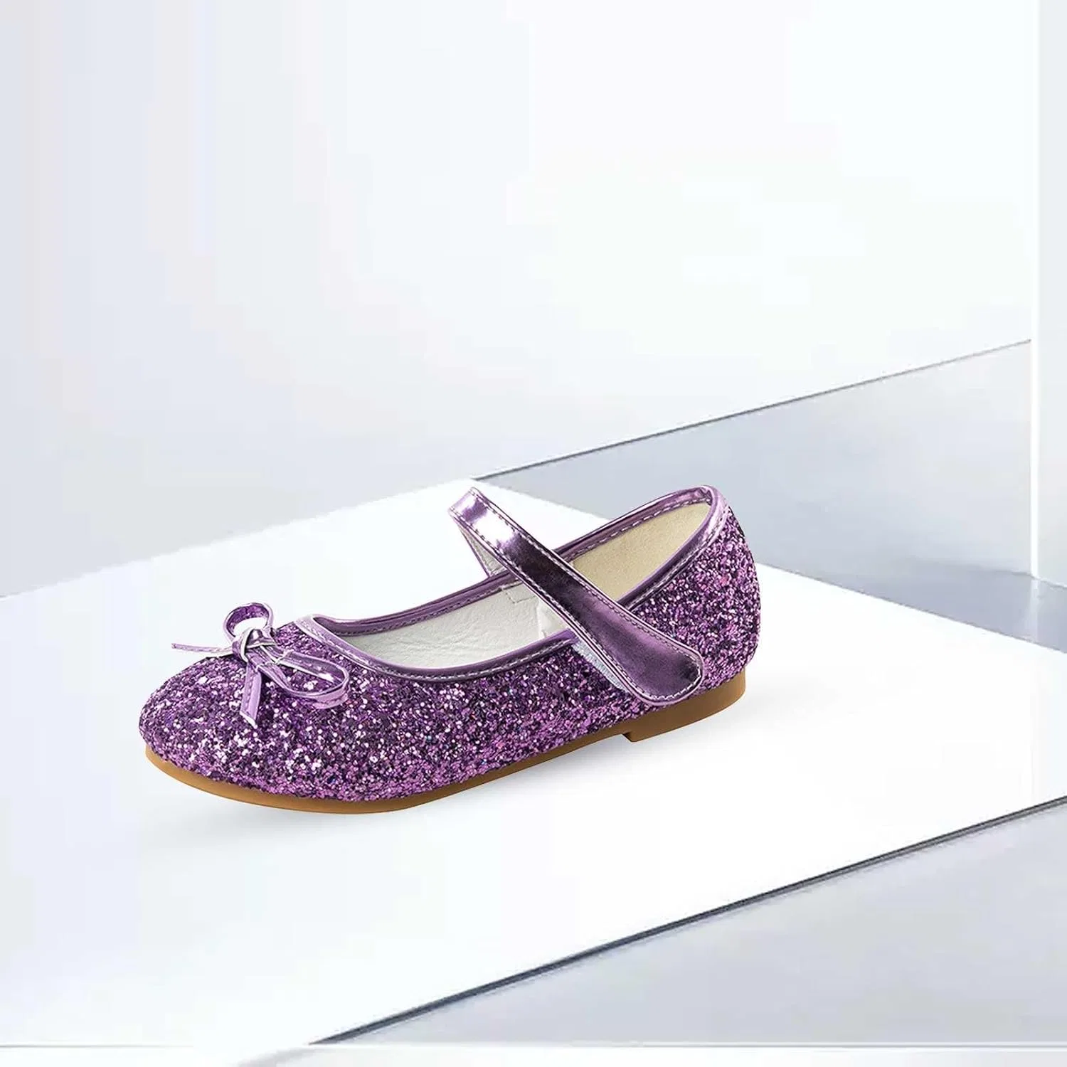 Детские туфли для девочек с блестками, принтом, модель Girls Glitter Princess Dress Shoes, Purple — фото 2