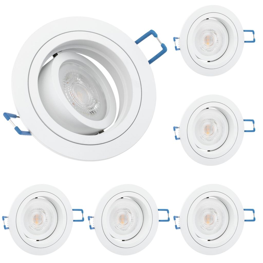 

[T] LUMILED 6x встраиваемые светодиодные точечные светильники плоские споты GU10 вкл. 6 Вт заменяют галогенные светодиодные лампы мощностью 60 Вт нейтральный белый 4000K 580 лм встраиваемые светильники 230 В встраиваемая рама белые круглые встра...