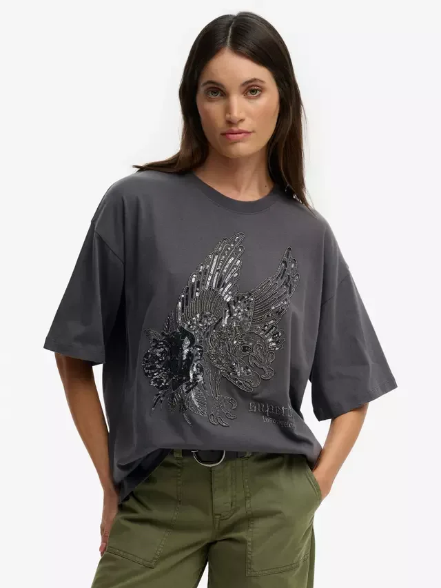 Футболка оверсайз с татуировкой Superdry, Manor House Grey