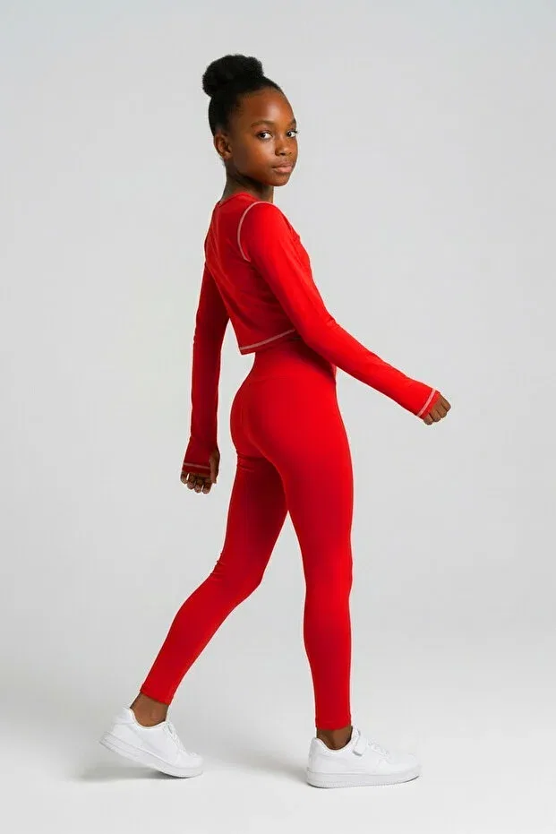 Детские леггинсы для девочек с высокой талией Colorinas, Red — фото 3