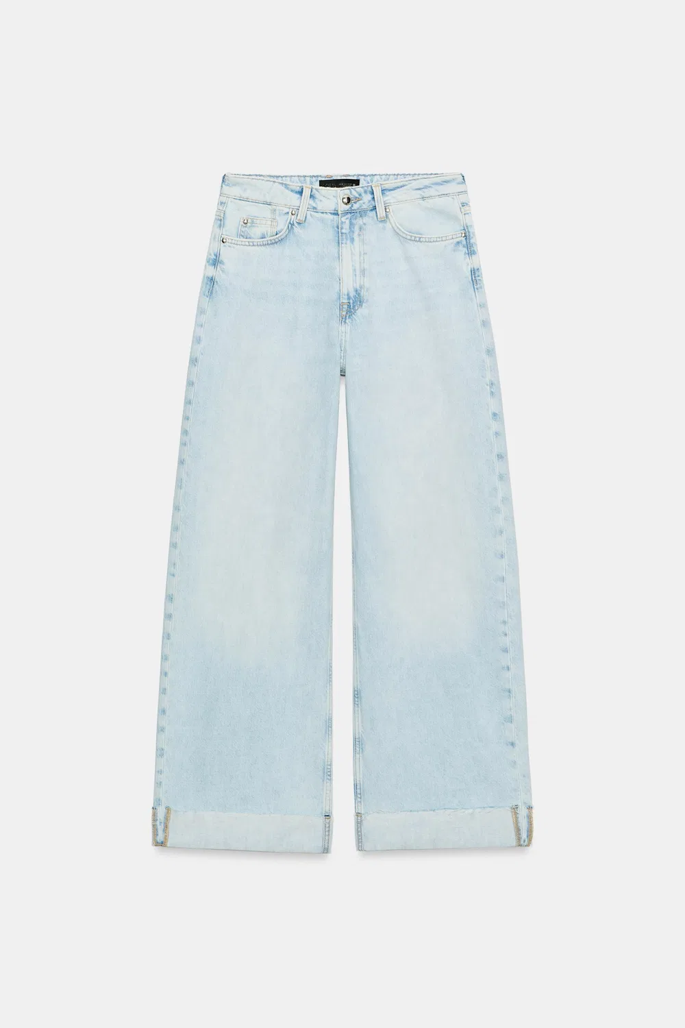 Джинсы-бочонки средней посадки Z1975 с подвернутым низом. ZARA, Light blue — фото 4