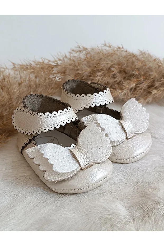 Детские ботиночки-мокасины из натуральной кожи Angel cream genuine leather baby loafer booties Hodore, Nude Color — фото 3