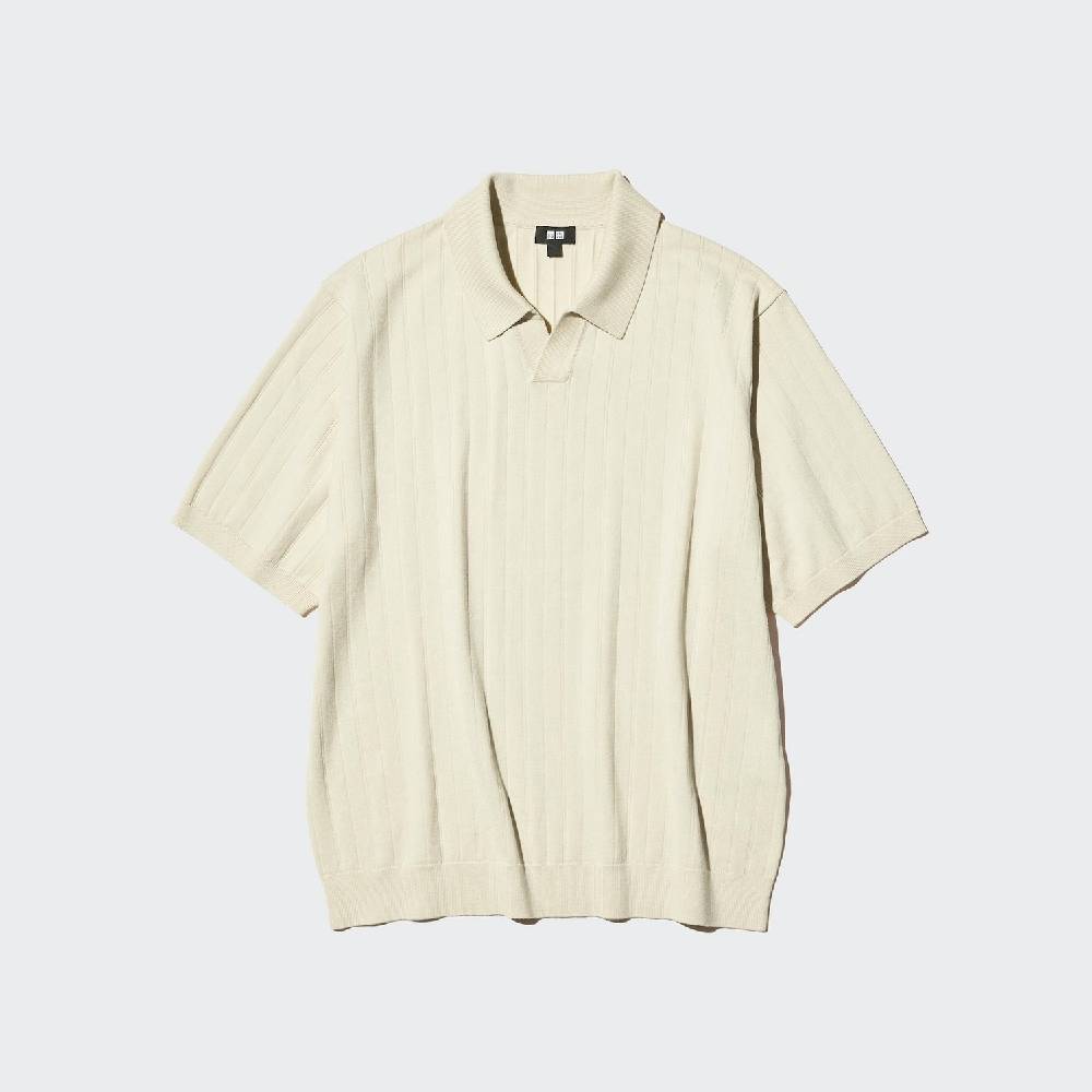 Поло Uniqlo Washable knit skipper sweater, 30 бежевый