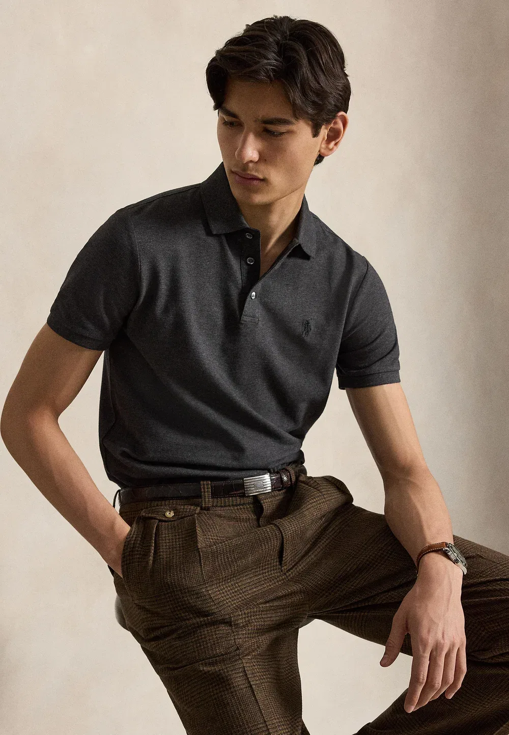 Поло-Рубашка приталенного кроя из эластичной сетки Polo Ralph Lauren, Windsor Heather/Smoke — фото 4