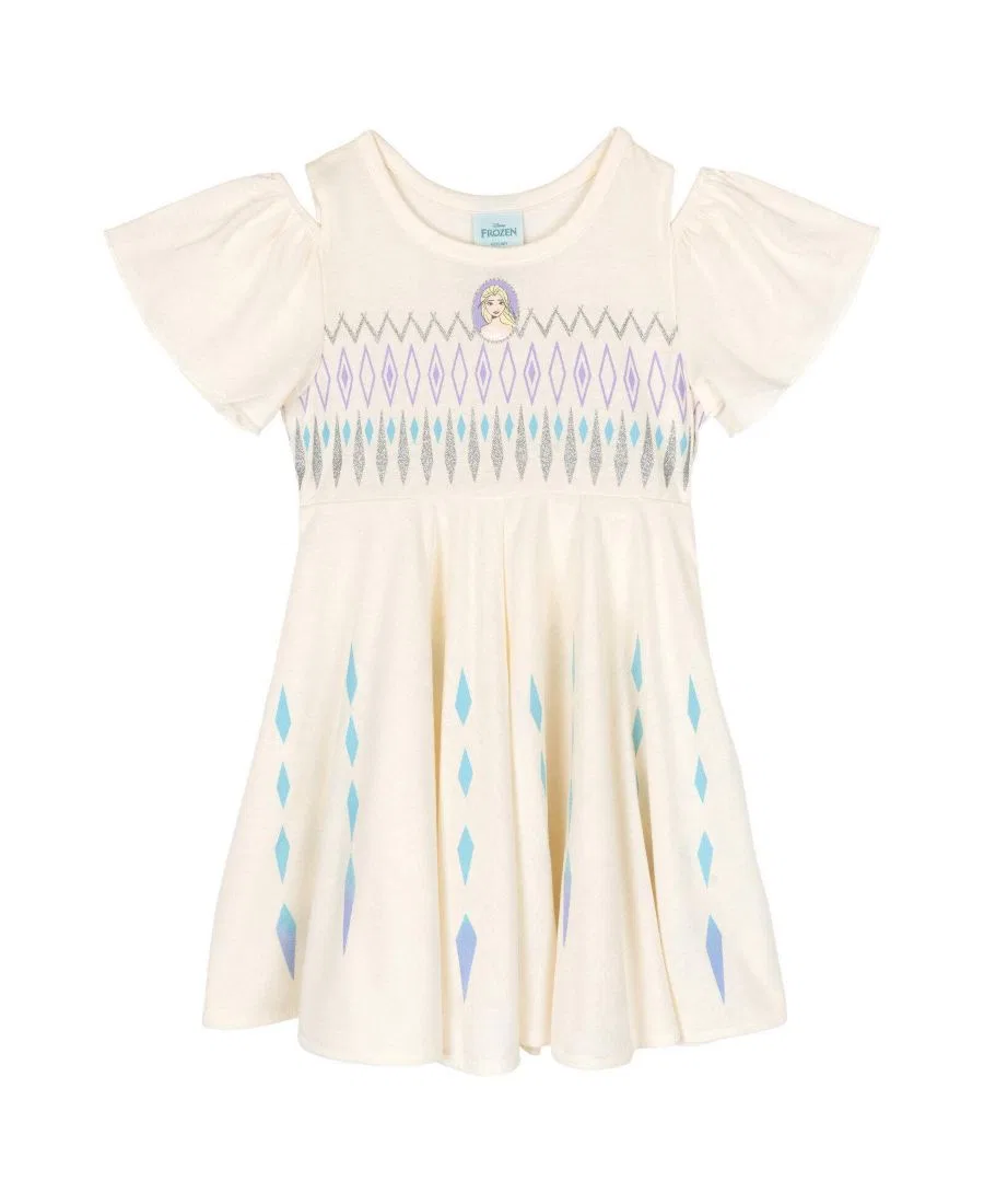 Платье с открытыми плечами Queen Elsa Girls' Cosplay Short Sleeve Dress Frozen, Ivory Elsa