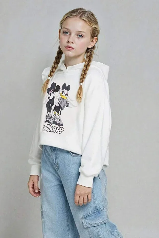 Детское худи оверсайз с принтом Disney mickey & minnie oversize wide fit hooded sweatshirt girls f3433a825au Defacto, Ecru-Er105