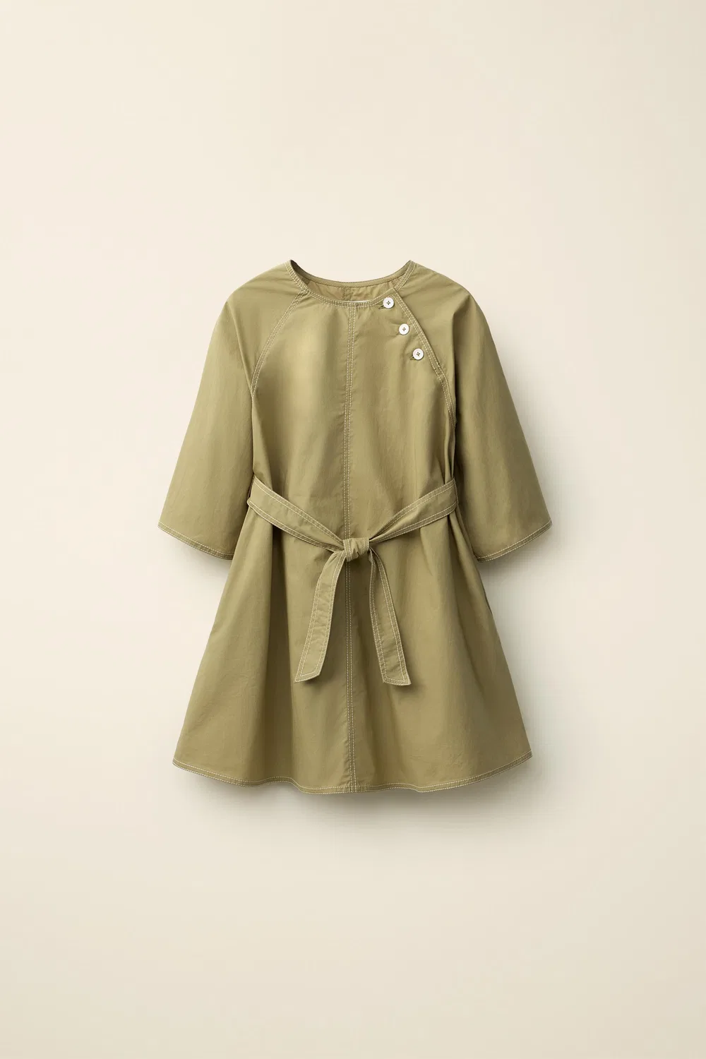 Платье из поплина с поясом, созданное Caramel London x Zara, Khaki