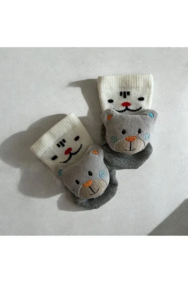 Детские носки с принтом Plush 3d baby socks - toy design Myluni, Gray