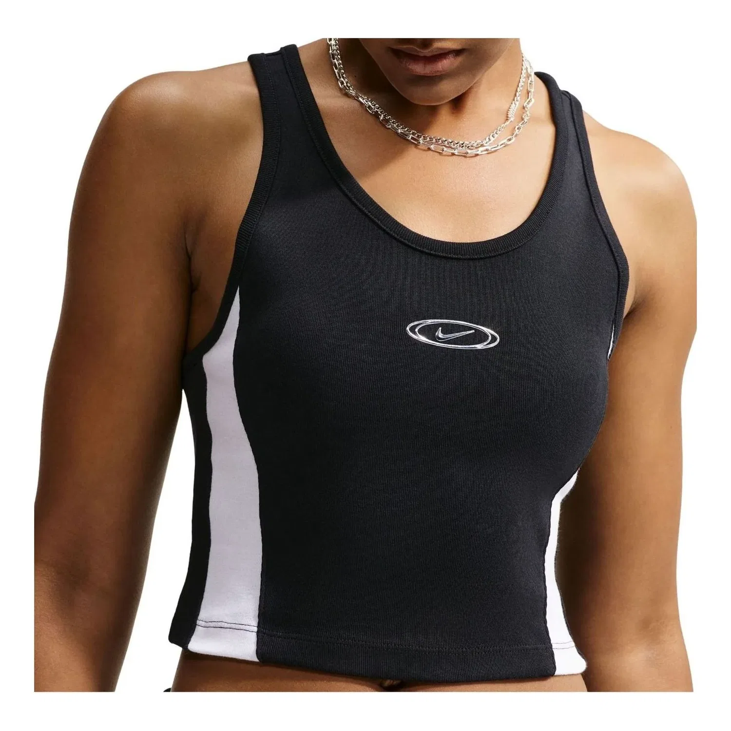 Женская футболка Sportswear Tight Cropped Tank Top 'Black White Metallic Silver' Nike, Black/White/Metallic Silver