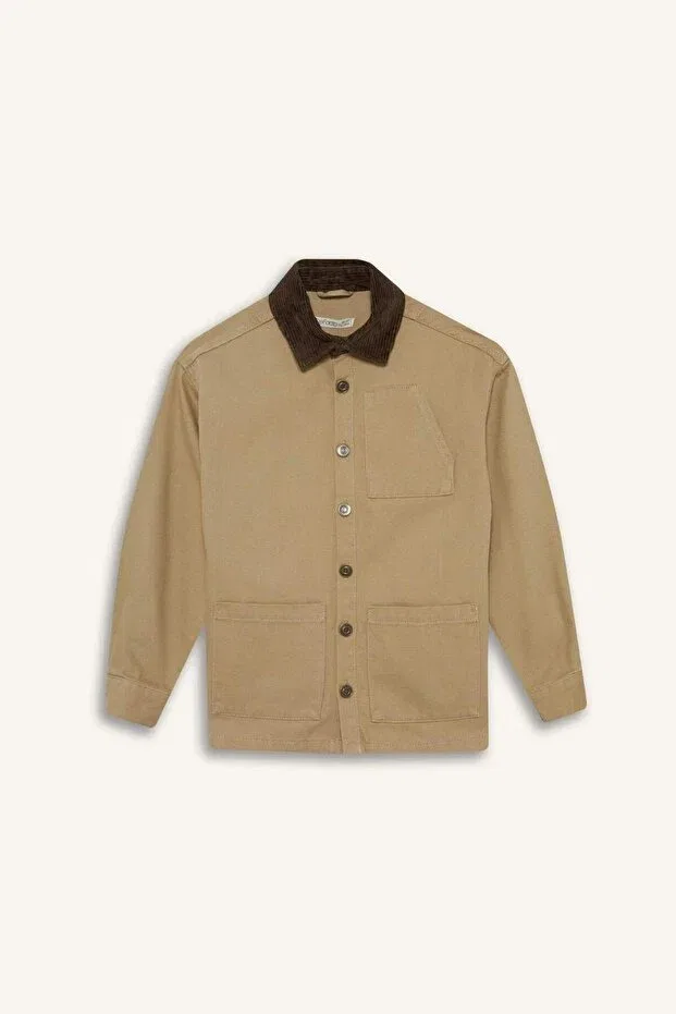 Детская рубашка для мальчиков оверсайз Defacto, Beige-Bg717 — фото 2