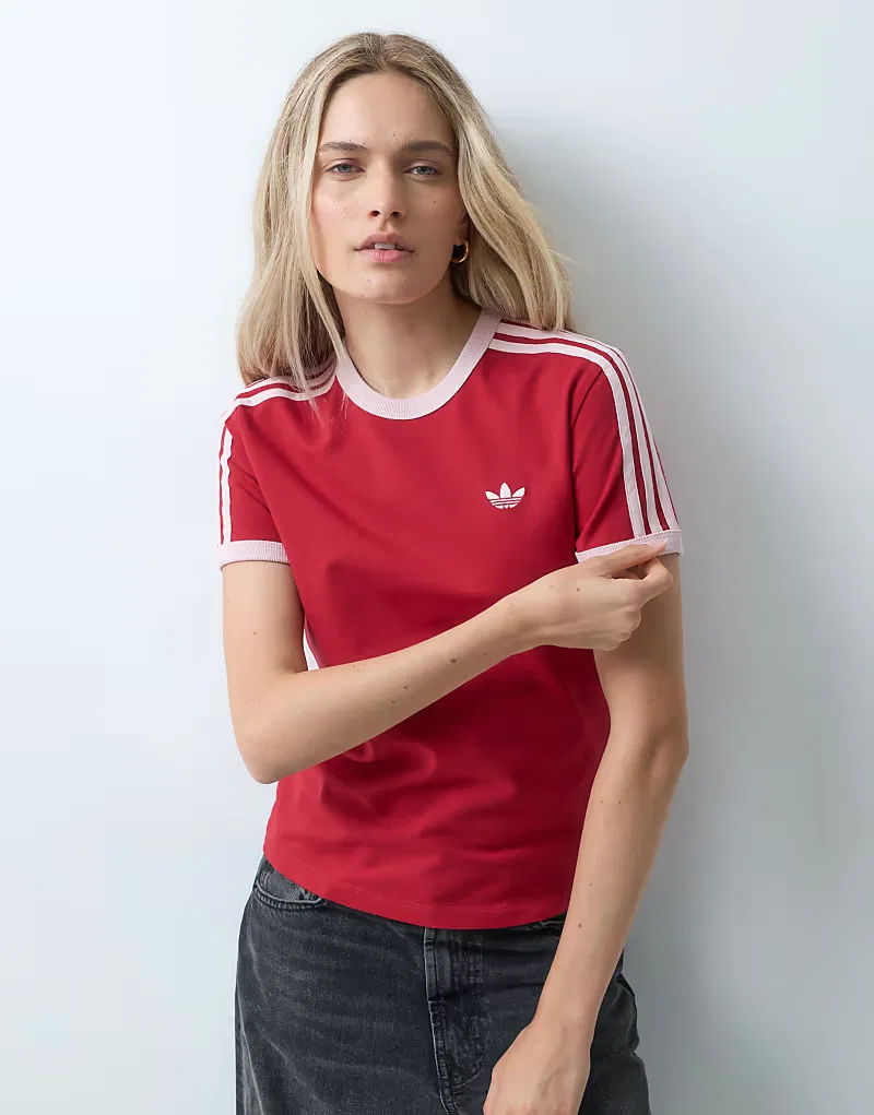 Футболка Adidas Originals Cali с тремя полосками, красный — фото 4