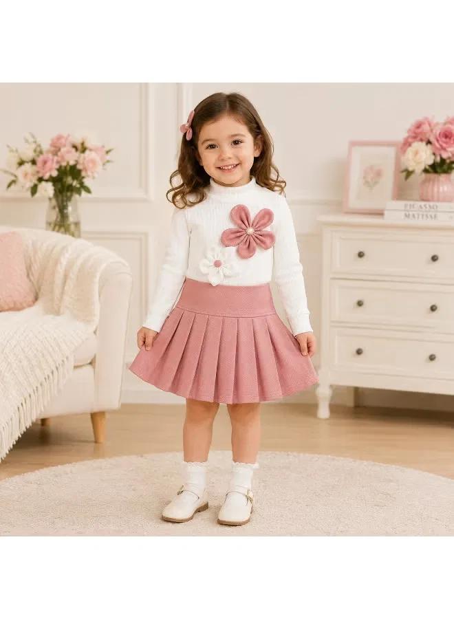 Комплект платьев с длинным рукавом и 3D-аппликацией цветок, модель Floral Pleated, Smarties Ae, розовый