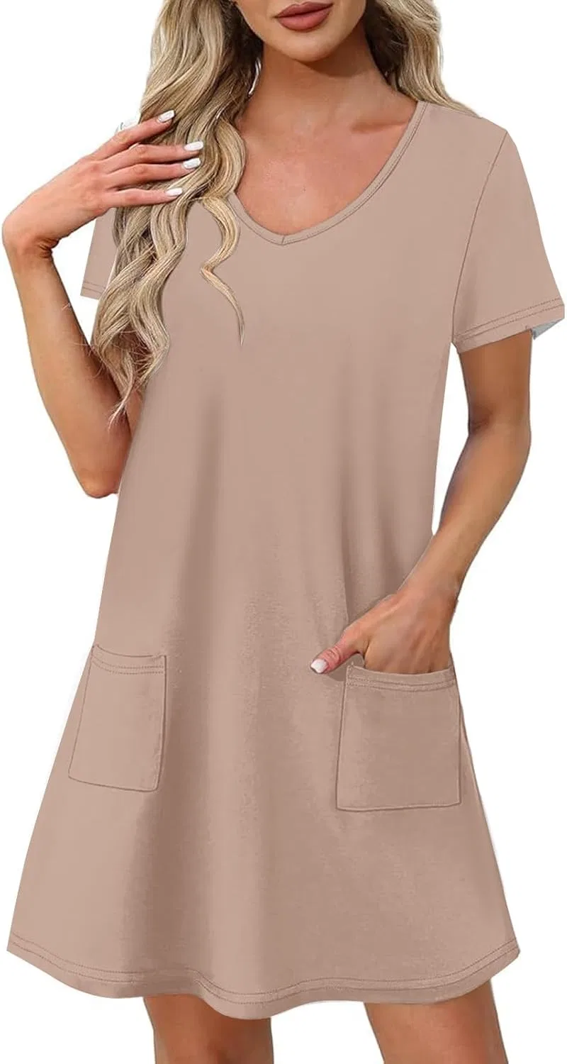 Женское мини-платье с карманами Scoop Neck, Khaki