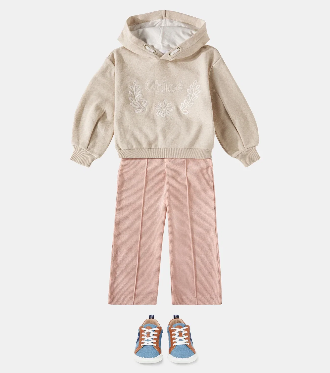 Брюки прямые из хлопкового бархата Chloé Kids, розовый — фото 2