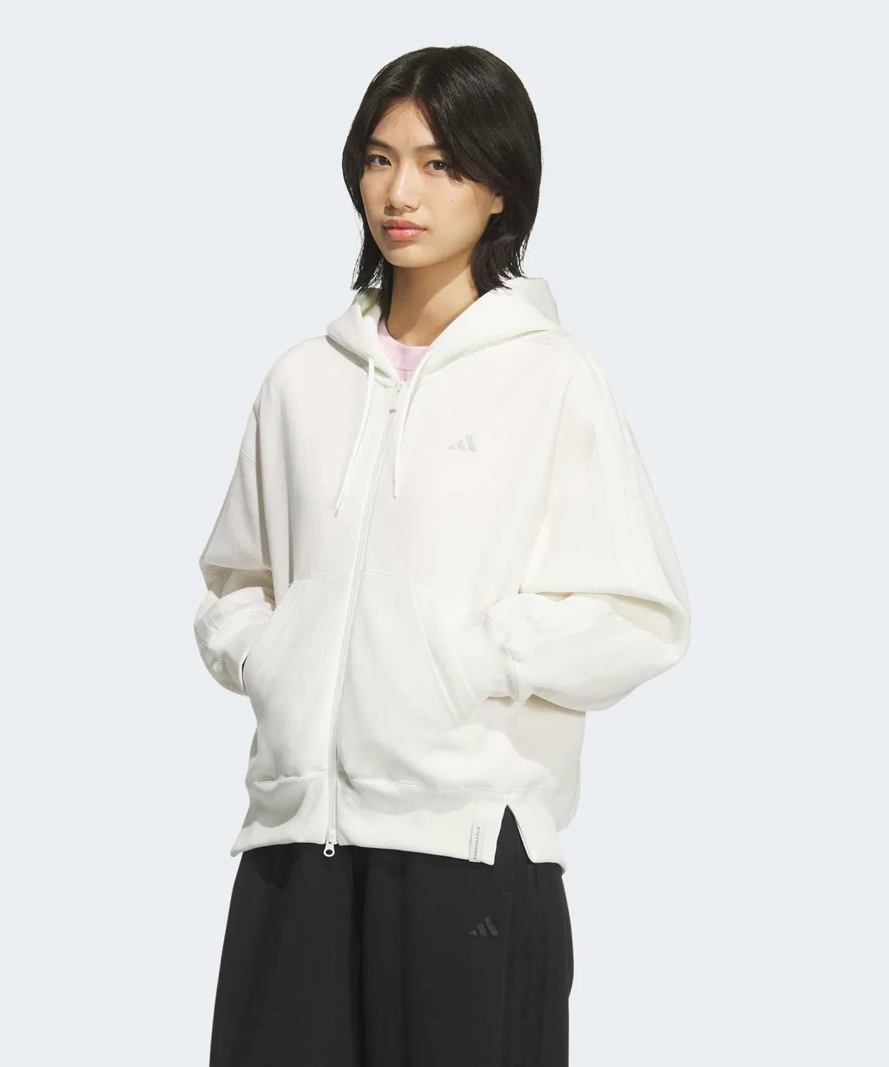 Женский худи с длинным рукавомEssentials Plus Three Stripes Space Knit Loose Fit Full Zip Adidas, White