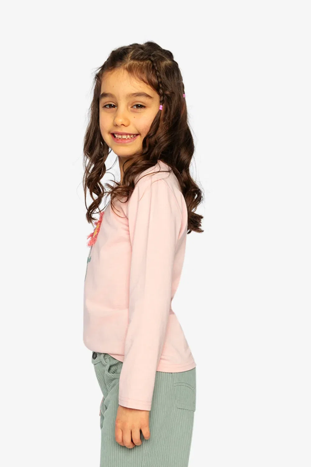 Детская футболка для девочек с длинным рукавом и вышивкой Frosted Strawberry Deux par Deux, Pale Dusty Pink — фото 3