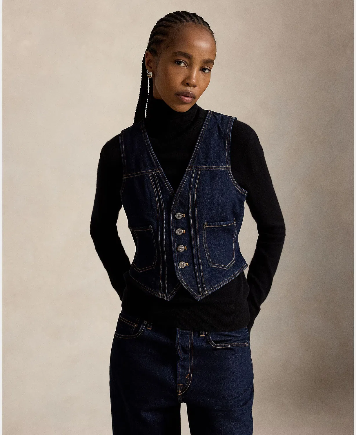 Женский жилет из хлопка, Denim, Polo Ralph Lauren, темно-синий