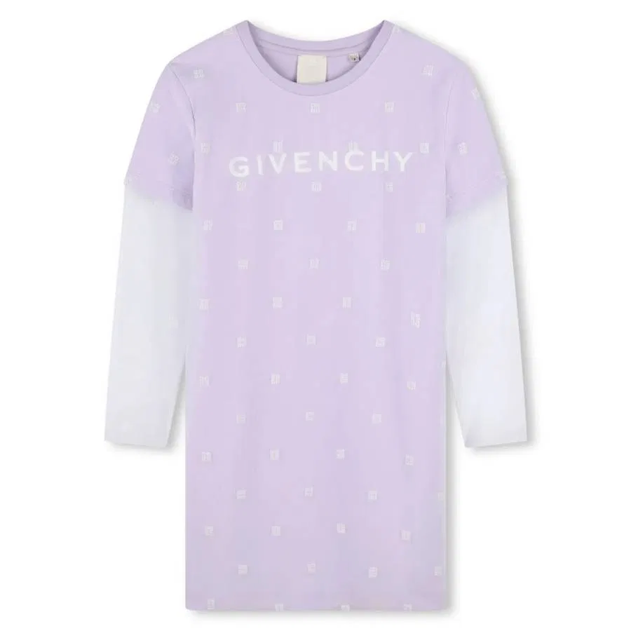 Платье-футболка многослойное с длинным рукавом Girls Layered Long-Sleeved T-Shirt Dress Givenchy, Lilac