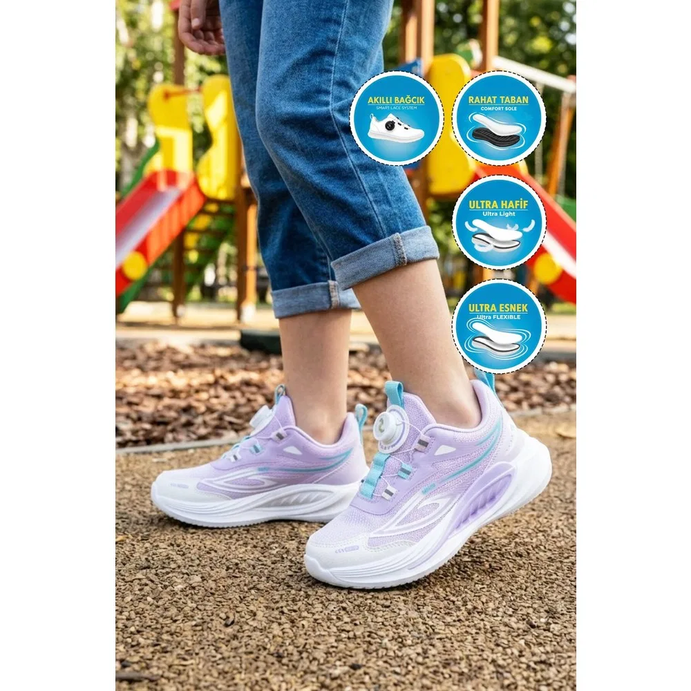 Детские спортивные кроссовки для девочек с умной шнуровкой, White Lilac Marco Kids — фото 3