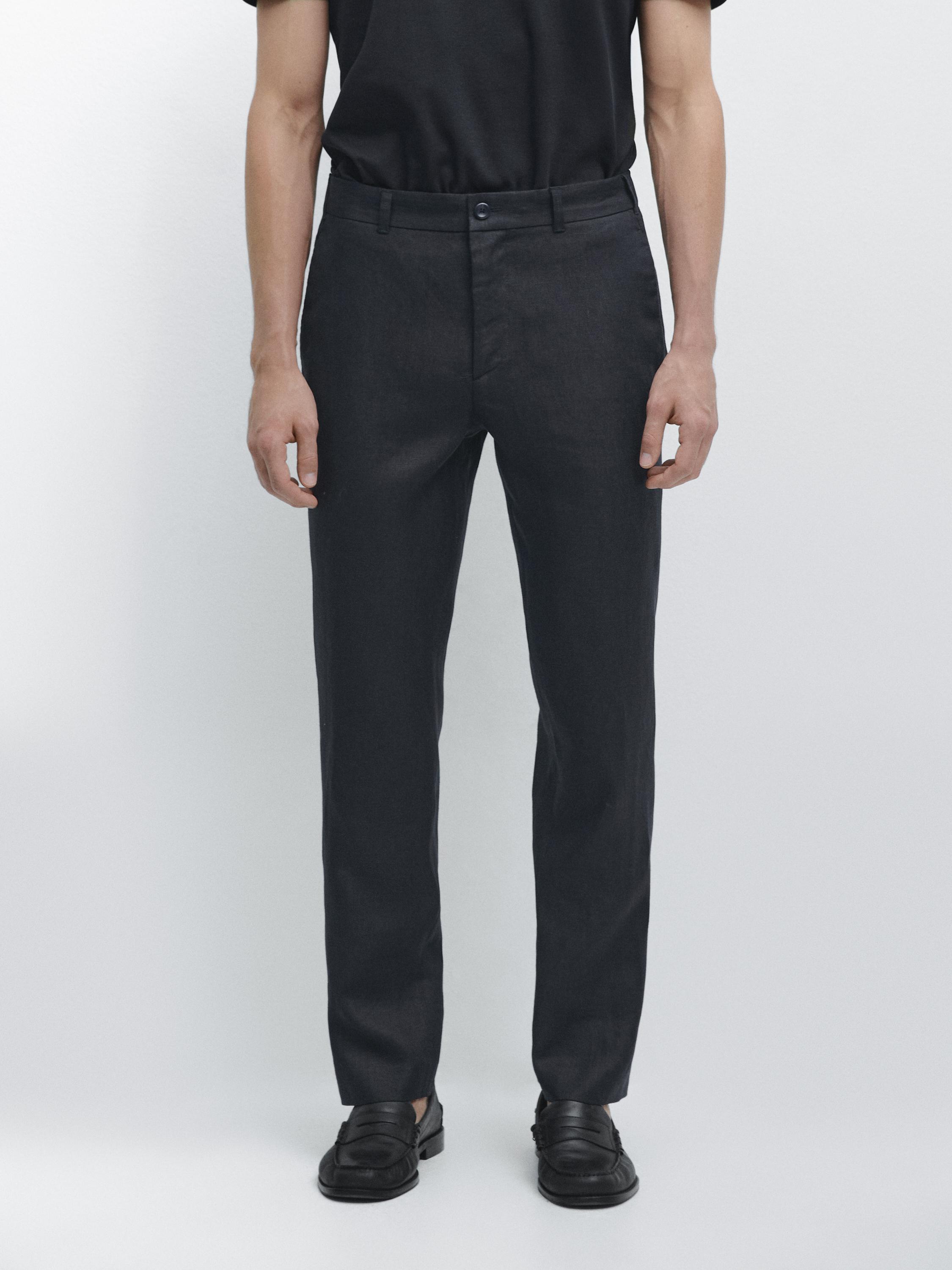 Брюки Massimo Dutti Tapered Fit Linen, темно-синий — фото 3
