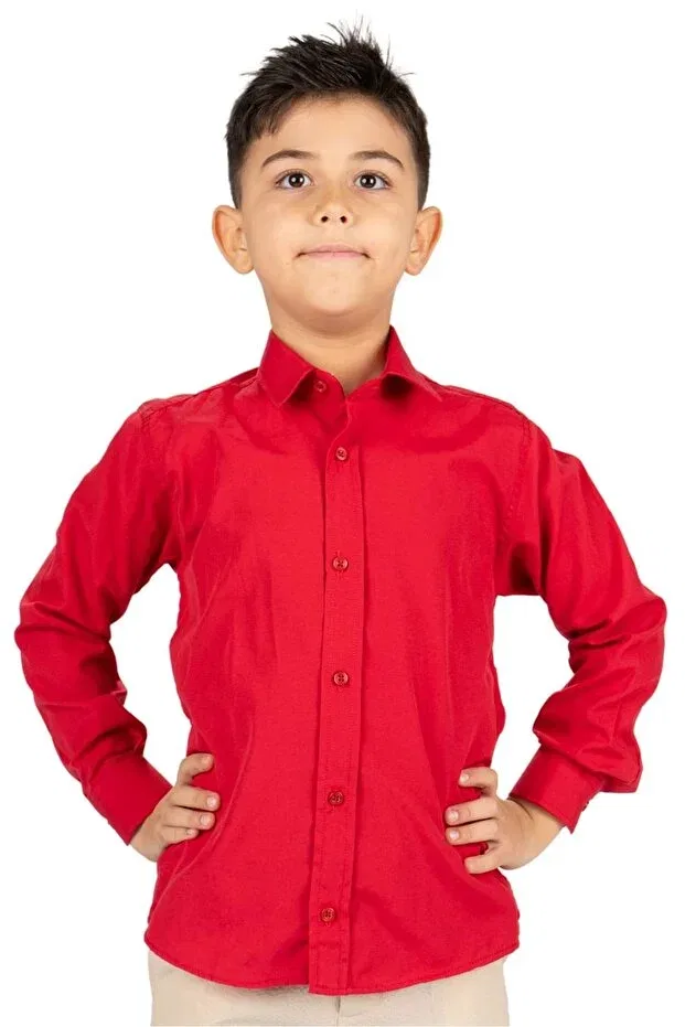 Детская рубашка для мальчиков однотонная Mnk Baby&Kids, Red — фото 2
