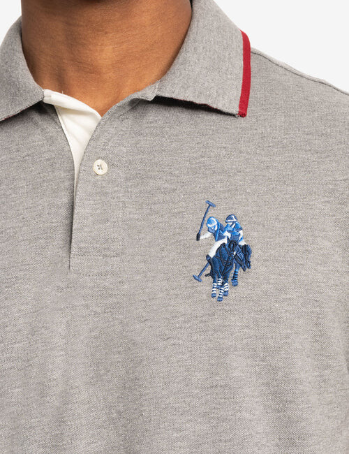 Мужское поло U.S. Polo Assn. Slim Fit Big Logo Multi-tonal, серый — фото 4
