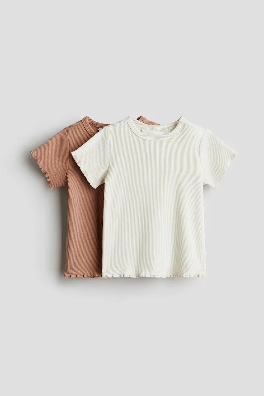 Комплект из 2 ребристых хлопковых рубашек H&M, Dunkelbeige/Weiß