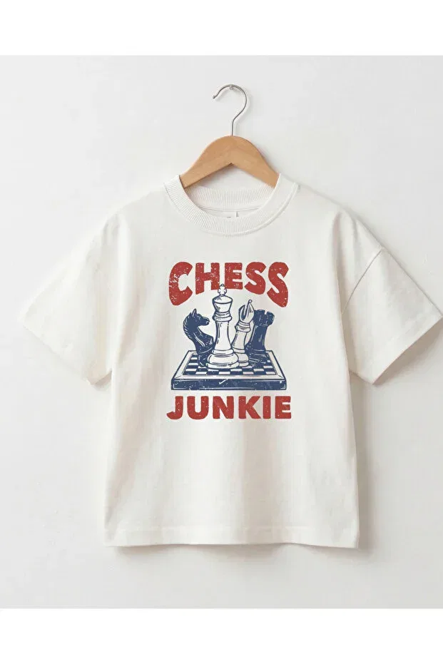 Детская футболка оверсайз с принтом Chess Themed Unisex Oversize Kids T-Shirt Babytex, Ecru