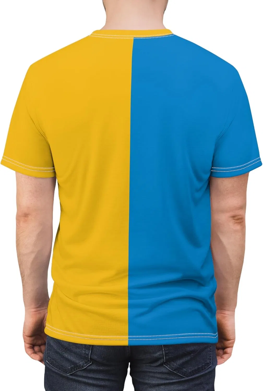 Футболка с цветовым блоком синяя/желтая Generic, White Stitching — фото 4