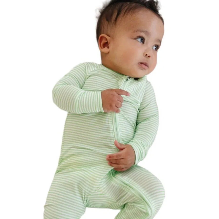 Детский слип-пижама с длинным рукавом, в полоску, Boys Pear Stripe Motette, Light Green And White Stripes — фото 3