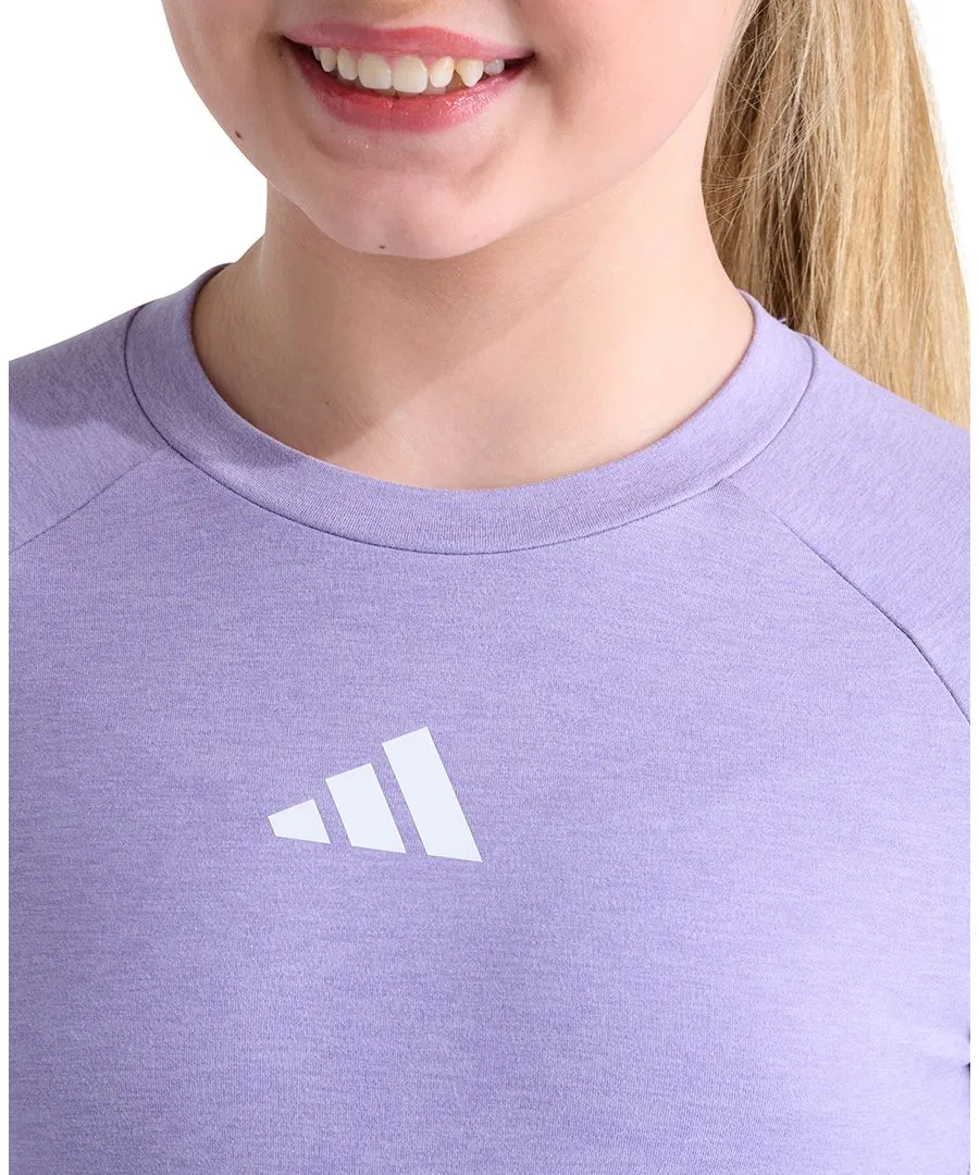 Детская футболка с длинным рукавом реглан, slim fit adidas, Lilac Melange — фото 3