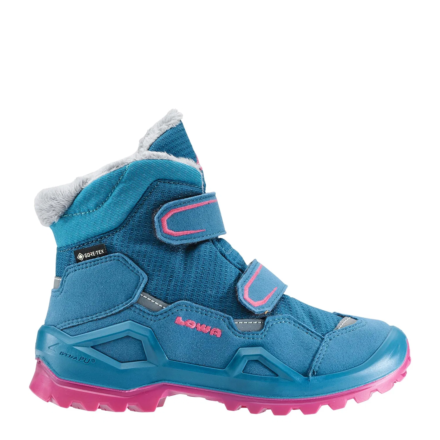 Детские ботинки для мальчиков с водонепроницаемой мембраной Milo Evo Gtx Mid Jr LOWA, Fuchsia Turquoise