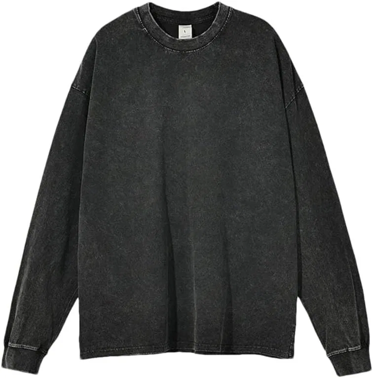 Мужская винтажная футболка с длинным рукавом хлопок, Black