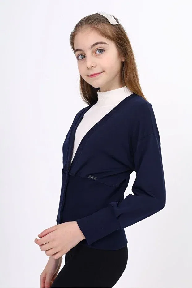 Детское для девочек кардиган с V-образным вырезом Toontoy, Navy Blue — фото 3